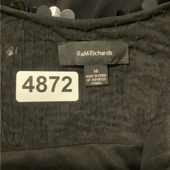 R&M‎ Richards Black Sequin Trim Chiffon Draped Sleeveless NWOT size 14 fairy - Picture 5 of 10